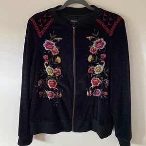 Embroidered Velvet Bomber Jacket
